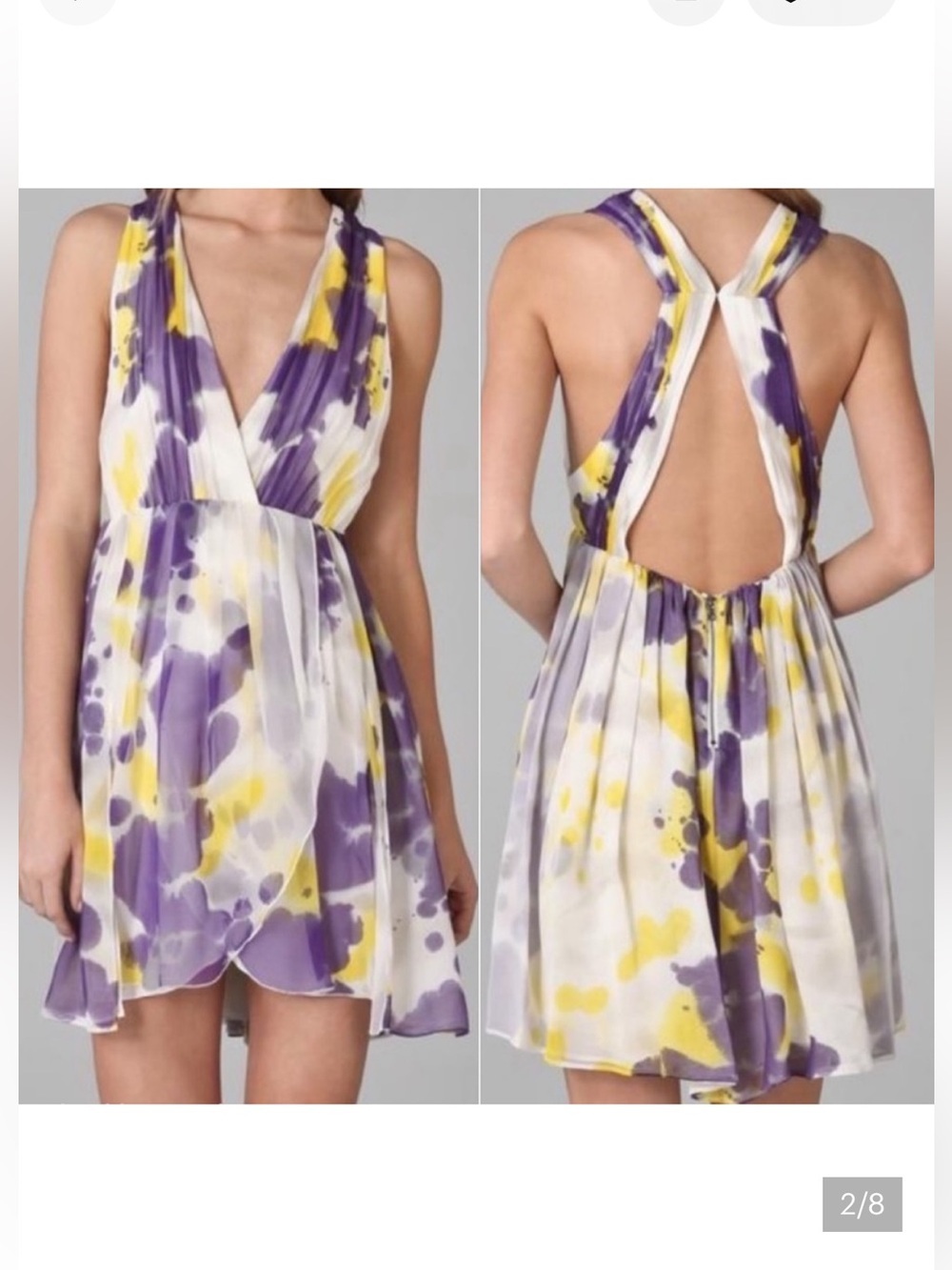 Alice + Olivia π― silk White Mini Dress with Purple and Yellow Print S